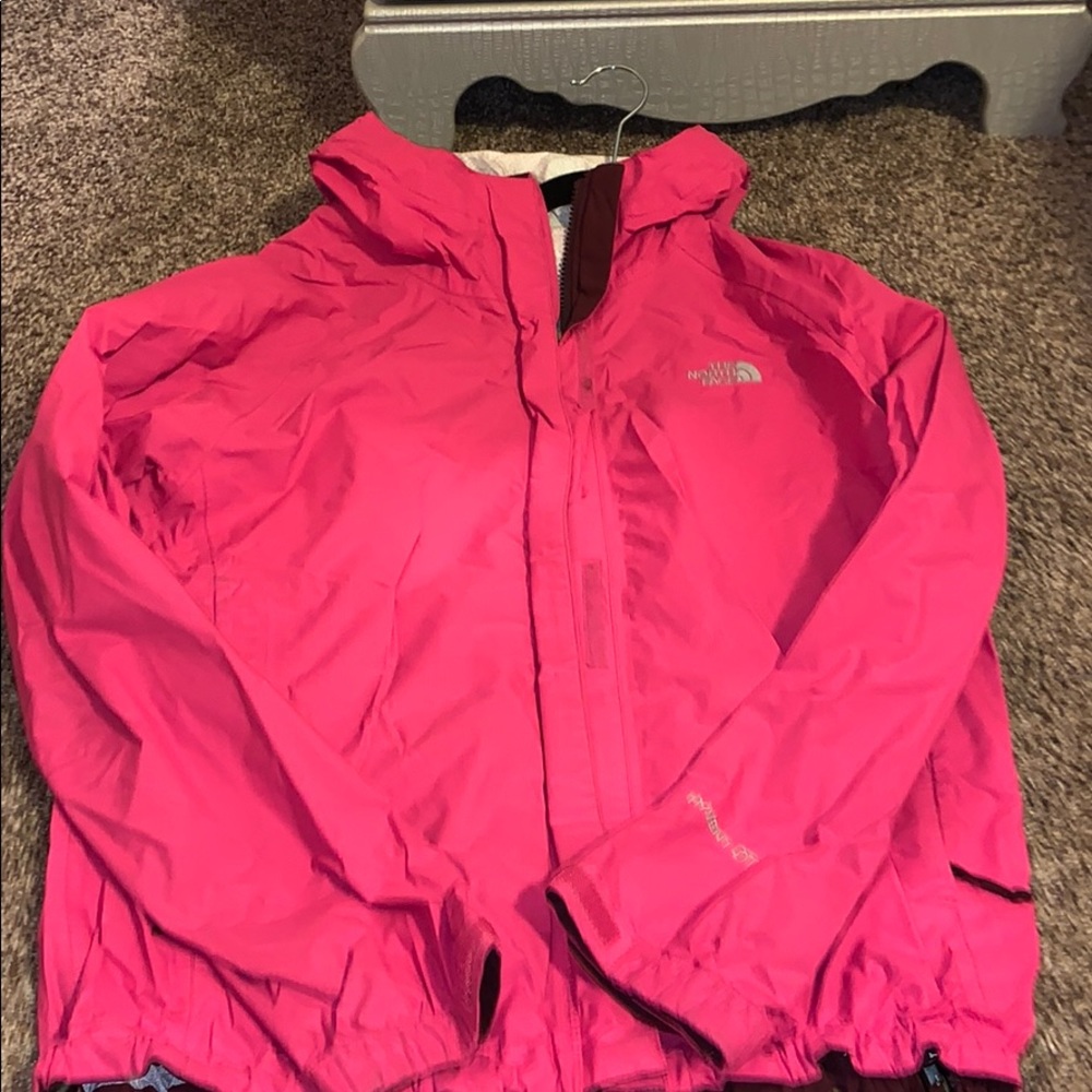 Pink north face rain jacket